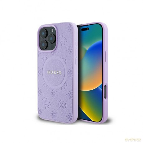 Etui Guess Saffiano Peony Classic Logo MagSafe na iPhone 16 Pro Max - fioletowe