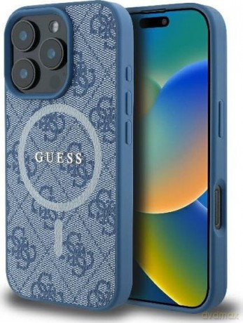Etui Guess 4G Ring Classic Logo MagSafe na iPhone 16 Pro - niebieskie