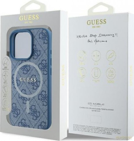 Etui Guess 4G Ring Classic Logo MagSafe na iPhone 16 Pro - niebieskie