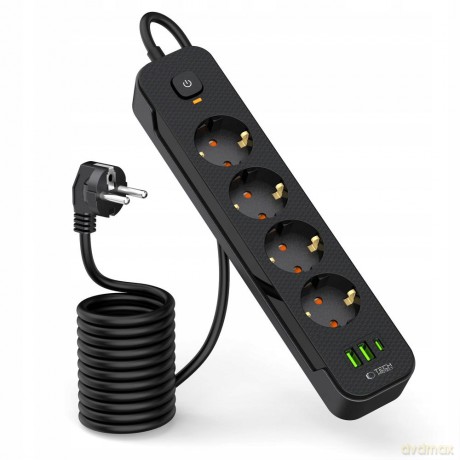 Listwa zasilająca Tech-Protect PCL4X3 4 gniazda 240V + 2xUSB-A + 1xUSB-C 200 cm - czarna