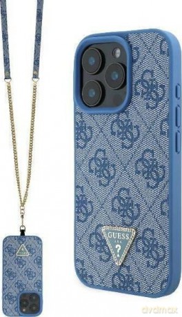 Etui Guess Leather Metal Logo Strass Crossbody na iPhone 16 Pro Max - niebieskie