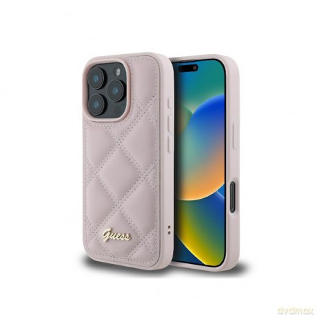 Etui Guess Quilted Metal Logo na iPhone 16 Pro - różowe