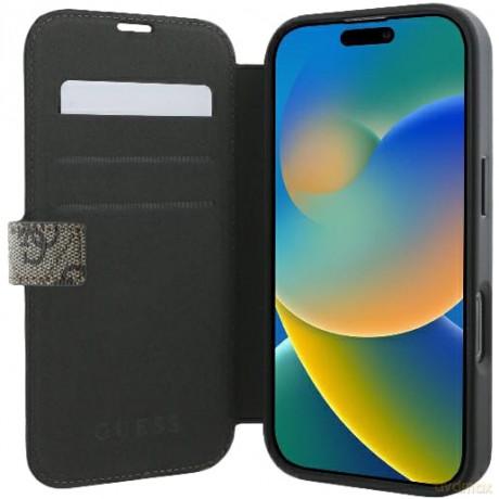 Etui Guess 4G Metal Logo na iPhone 16 Pro Max - brązowe