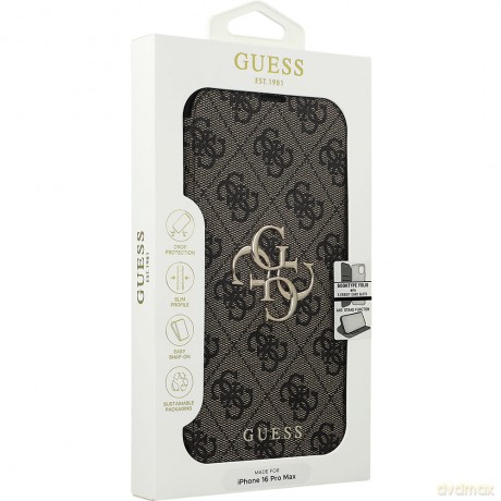 Etui Guess 4G Metal Logo na iPhone 16 Pro Max - brązowe