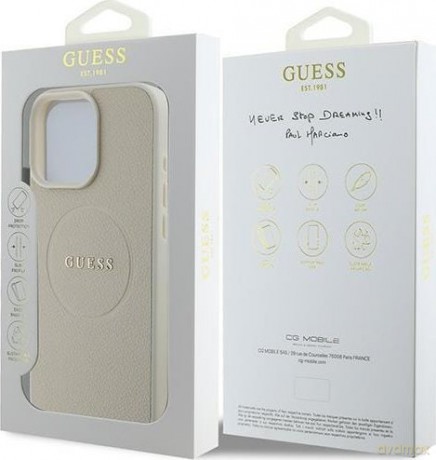 Etui Guess Grained Ring MagSafe na iPhone 16 Pro - beżowe