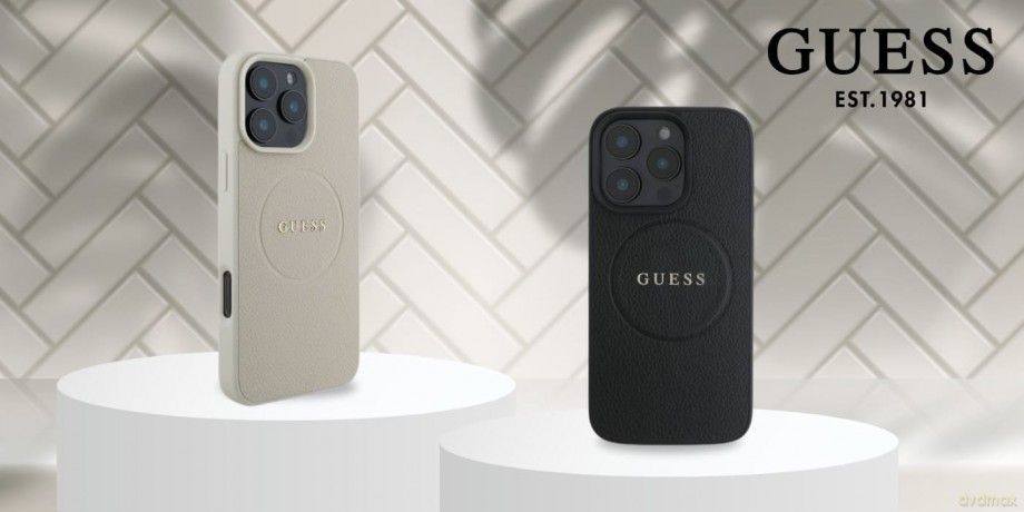 Etui Guess Grained Ring MagSafe na iPhone 16 Pro - beżowe