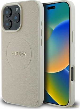 Etui Guess Grained Ring MagSafe na iPhone 16 Pro - beżowe