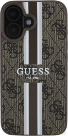 Etui Guess 4G Printed Stripes MagSafe na iPhone 16 Pro Max - brązowe
