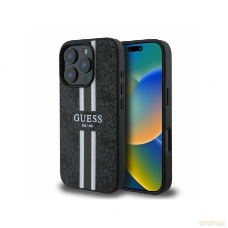 Etui Guess 4G Printed Stripes MagSafe na iPhone 16 Pro - czarne