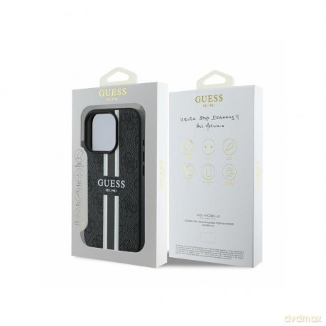 Etui Guess 4G Printed Stripes MagSafe na iPhone 16 Pro - czarne