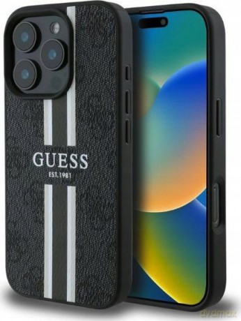 Etui Guess 4G Printed Stripes MagSafe na iPhone 16 Pro Max - czarne