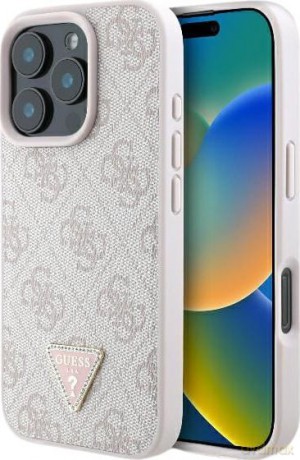 Etui Guess Leather 4G Triangle Strass MagSafe na iPhone 16 Pro - różowe