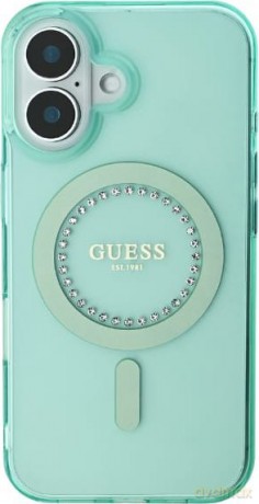Etui Guess IML Rhinestones MagSafe na iPhone 16 Pro Max - zielone
