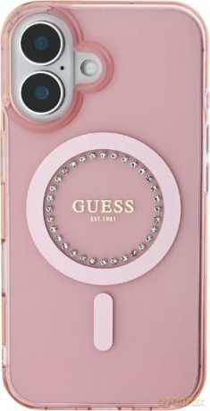 Etui Guess IML Rhinestones MagSafe na iPhone 16 Pro Max - różowe