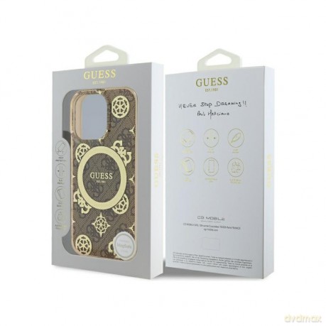 Etui Guess IML Peony On 4G Background MagSafe na iPhone 16 Pro - brązowe