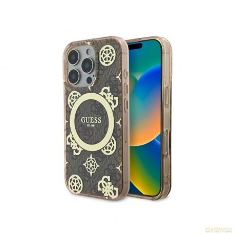 Etui Guess IML Peony On 4G Background MagSafe na iPhone 16 Pro - brązowe