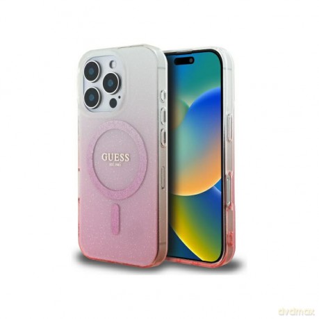 Etui Guess IML Glitter Gradient MagSafe na iPhone 16 Pro - różowe