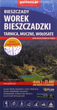 Bieszczady Worek Bieszczadzki Tarnica, Muczne, Wołosate. Mapa laminowana 1: 25 000