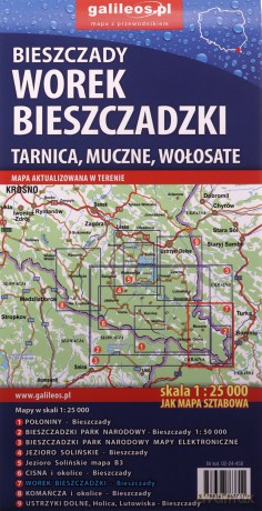 Bieszczady Worek Bieszczadzki Tarnica, Muczne, Wołosate. Mapa laminowana 1: 25 000