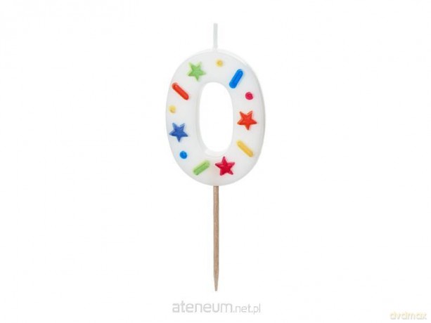 Świeczka urodzinowa 0 biała konfetti 5.5cm