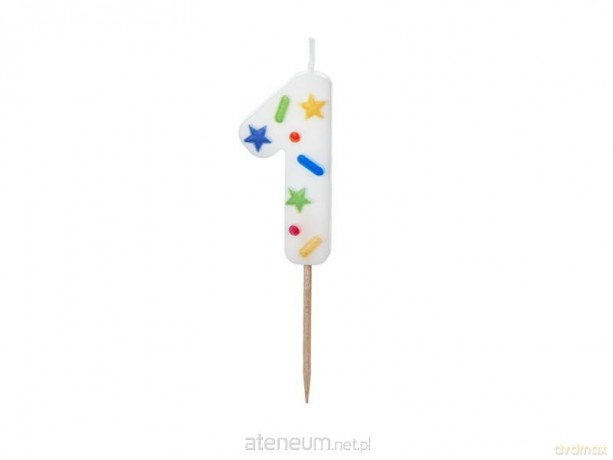 Świeczka urodzinowa 1 biała konfetti 5.5cm