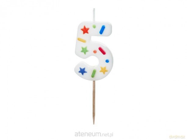 Świeczka urodzinowa 5 biała konfetti 5.5cm