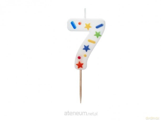 Świeczka urodzinowa 7 biała konfetti 5.5cm