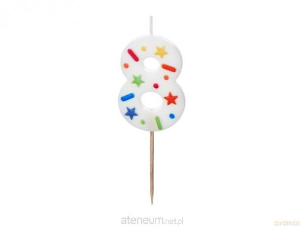 Świeczka urodzinowa 8 biała konfetti 5.5cm