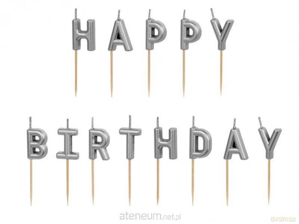 Świeczki urodzinowe Happy Birthday srebrny 13szt