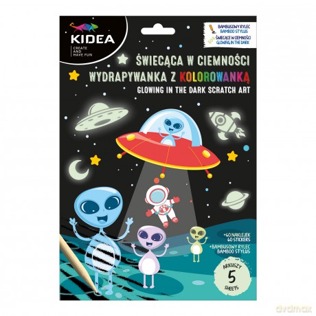Wydrapywanka z kolorowanką Kosmos świecąca w ciemności