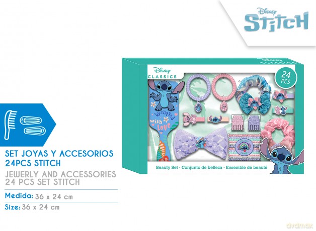 Zestaw akcesoriów do włosów i biżuterii Stitch 24 elementy ST00101