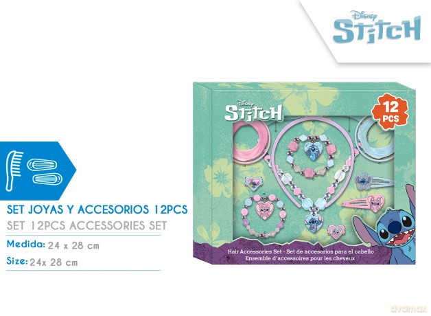 Zestaw biżuterii i akcesoriów do włosów Stitch 12 elementów ST00102