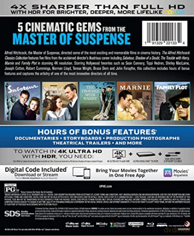 The Alfred Hitchcock Classics Collection: Saboteur / Shadow of a Doubt / The Trouble with Harry / Marnie / Family Plot [5xBlu-Ray 4K]+[5xBlu-Ray]