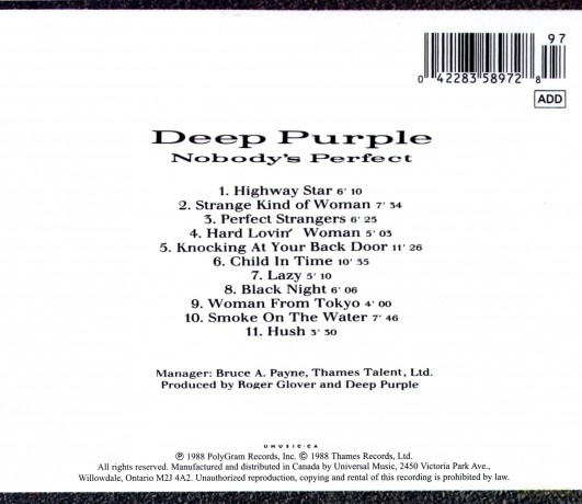Deep Purple: Nobody`s Perfect [CD]