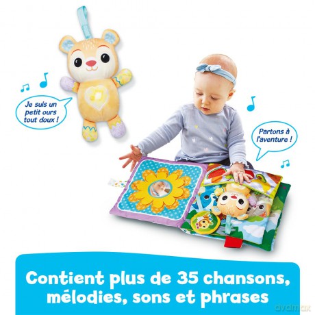 VTech - Libro in tessuto per bambini con piccolo orsacchiotto musicale e interattivo, giocattolo di risveglio sensoriale, regalo per bambini dai 3 mesi - contenuto in francese [DVD]