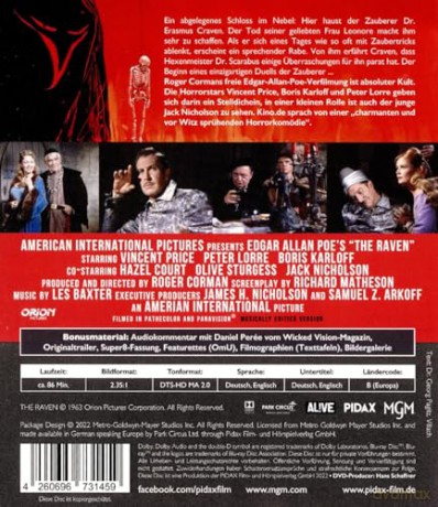 Der Rabe - Duell der Zauberer (The Raven) Kult Horror Komödie nach Edgar Allan Poe - Starbesetzt mit Vincent Price, Peter Lorre und Boris Karloff (Pidax Film-Klassiker) [Blu-Ray]