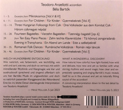Teodoro Anzellotti: Bartok: From the Diary of a Fly [CD]