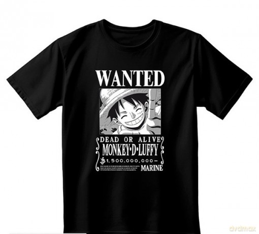 ONE PIECE - Unisex black Tshirt - Wanted Luffy BW