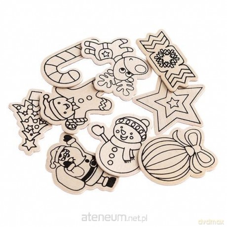 Ozdoby drewniane z magnesem 4-6 cm 9szt