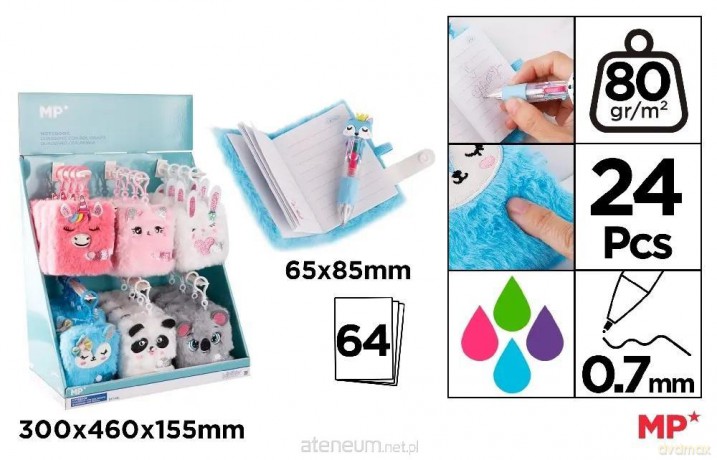 Pluszowy notes z długopisem Mini 4w1 (24szt)