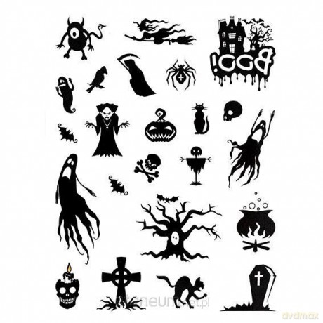 Tatuaże zmywalne Halloween 23szt biało-czarne