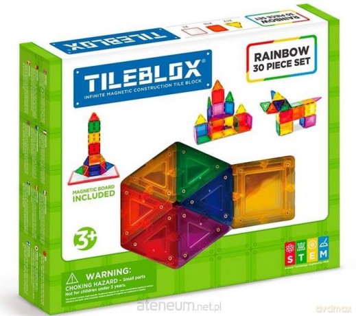 Tileblox zestaw tęczowy 30el z tablicą magnetyczną [KLOCKI]