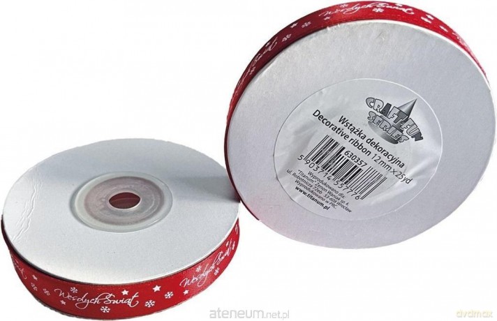 Wstążka satynowa Wesołych Świąt 12mm czerwona