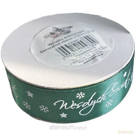 Wstążka satynowa Wesołych Świąt 25mm zielona