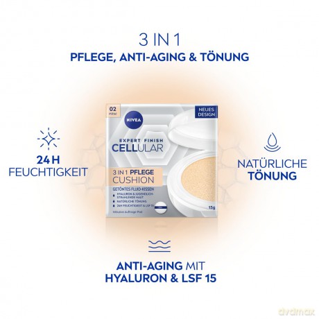 Nivea Caring toning cream in a sponge 3 in 1 Hyaluron Cellular Filler 15 g - Shade: 02 Medium dla kobiety