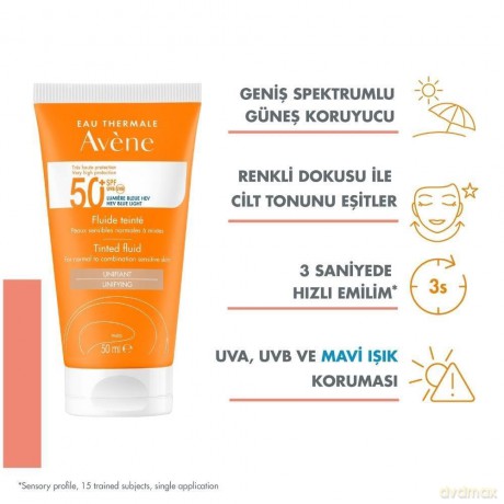 Avene Tinted suntan fluid for sensitive, normal to combination skin SPF 50+ Unifying (Tinted Fluid) 50 ml dla kobiety
