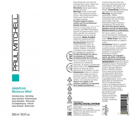 Paul Mitchell Awapuhi Moisture Mist (Hydrating Spray) - Volume: 500 ml dla kobiety