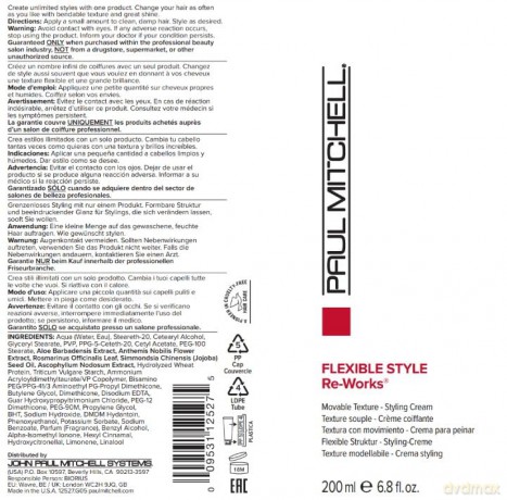 Paul Mitchell Flexible Style Re-Works Hair Structuring Cream (Styling Cream) - Volume: 200 ml dla kobiety