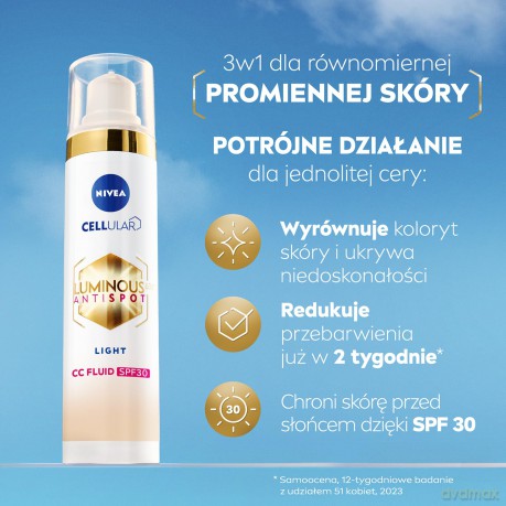 Nivea CC cream Cellular Luminous630 SPF 30 40 ml - Shade: Light dla kobiety