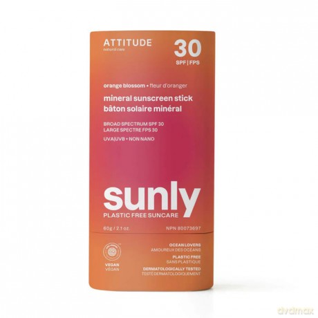 Attitude Mineral protection stick for the body Orange Blossom SPF 30 Sunly (Mineral Sunscreen Stick) 60 g dla kobiety